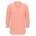 thumbnail image 4 of Turilly Women's V-Neck Pleated Cuffed Tops 3/4 Sleeves Solid Color Rtop, 4 of 6