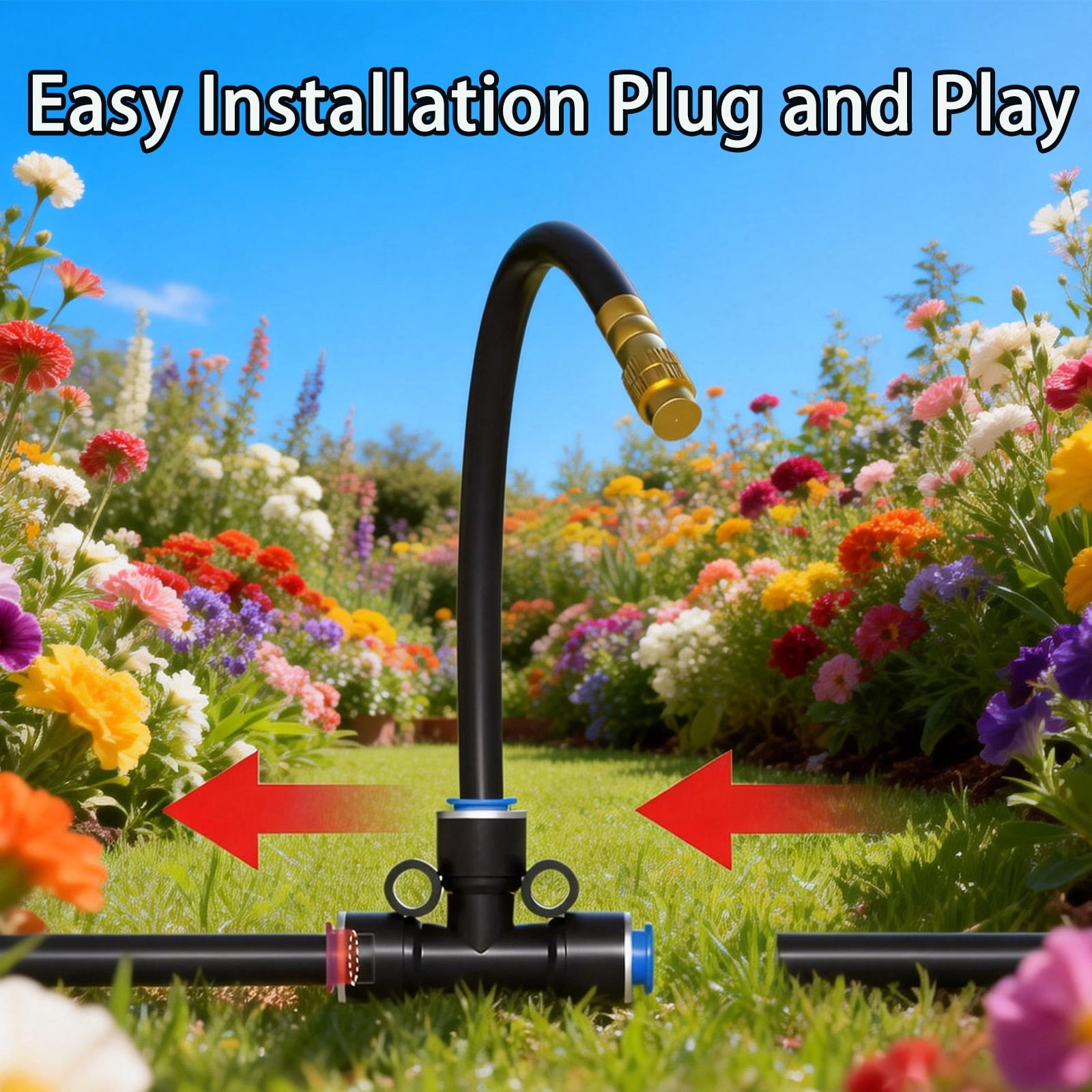 100Ft Drip Irrigation System Kit, Automatic Drip Irrigation Kit with 16pcs Adjustable Copper Nozzles,Automatic Atomizing Watering Sprinkler System for Outdoor,Raisedbed,Lawn,Greenhouse