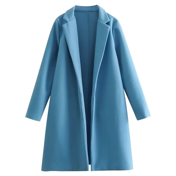 Chaqueta y abrigo informal de manga larga sin capucha para mujer, color liso, con cuello de lana, sin botones, largo medio, blusa
