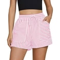 thumbnail image 2 of OIUUAK Striped Shorts for Women High Waisted Beach Casual Pull On Elastic Waist Summer Shorts with Pockets, Light Weight Pants for Women Summer, Lightweight Summer Pants Women, Summer Pants, 2 of 2