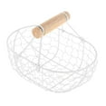 thumbnail image 2 of Cesta de frutas de malla metálica con diseño decorativo y asa de madera para escritorio. Blanco, 2 of 9