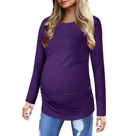 

Sherrylily Maternity Shirt Side Button and Ruched Tunic Tops Long Sleeve T-Shirts