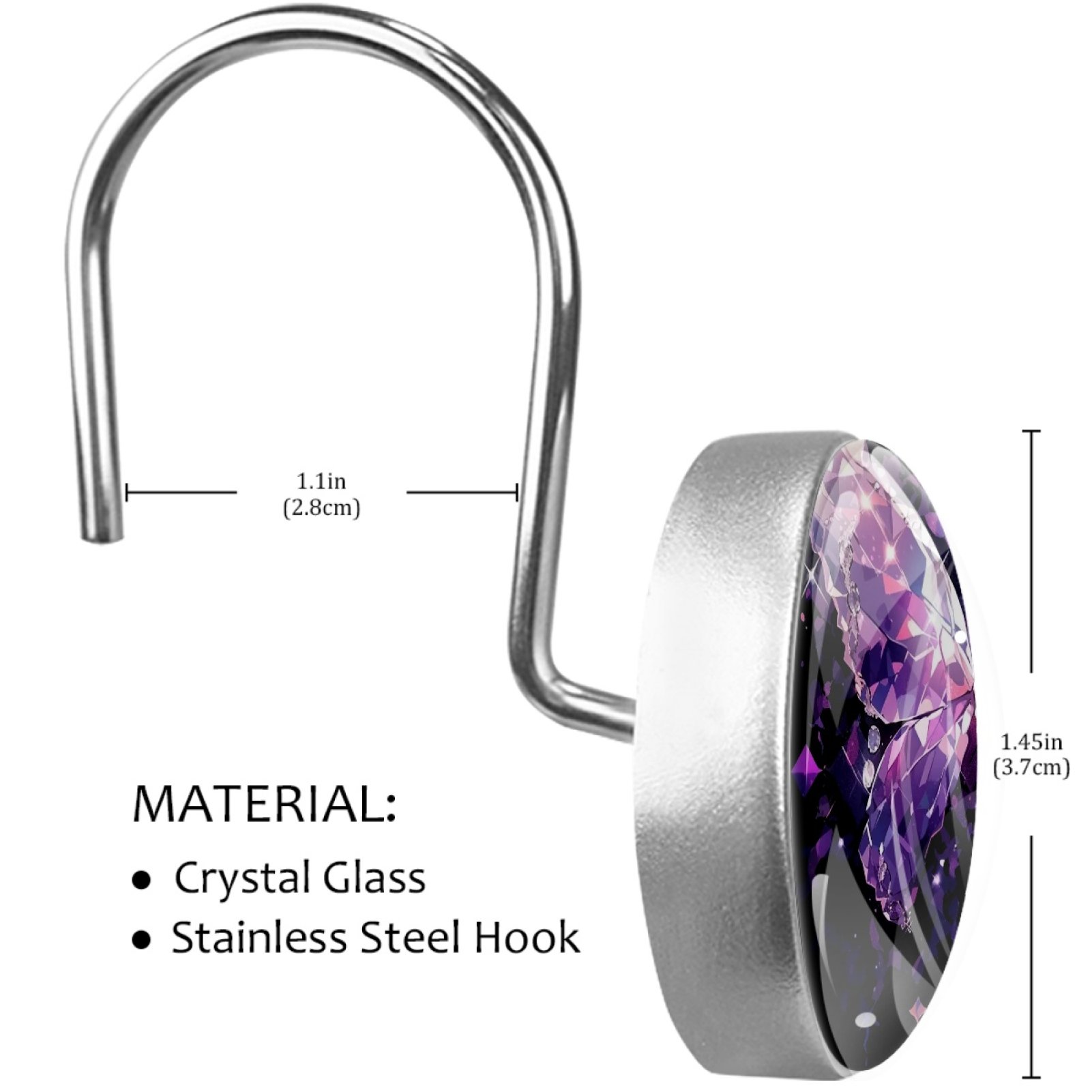 HemaKayy 12 Pcs Decorative Shower Curtain Hooks - Stainless Steel Rings for Bathroom Décor - Easy Glide & Secure Hold - Perfect Decoration for Bathroom Shower Rods - Mysteriou Butterfly