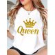 thumbnail image 1 of Camiseta estampada con la corona "Queen" para mujer: informal y deportiva, negra, cuello redondo, manga corta, mezcla de algodón ligero, perfecta para el verano y para el tiempo libre., 1 of 7