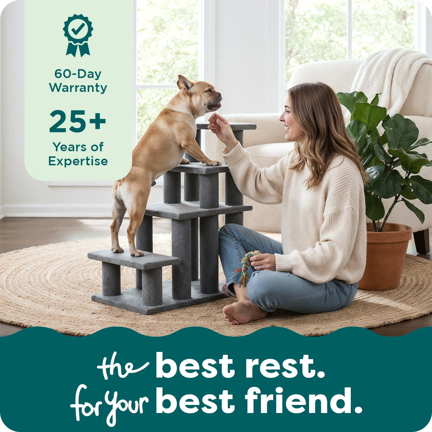 FurHaven Steady Paws Multi-Step Pet Stairs for High Beds & Sofas, Faux Fur Covered Dog Stairs for Small & Large Dogs, 3-Step Design, Plush Faux Fur, Gray