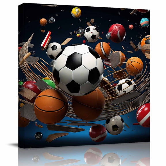 Wall Art Prints, Sports Framed Canvas Prints for Bedroom Living Room Bathroom Office, Football Basketball Baseball Ball Games Gallery Wrap Wall Art Poster for Gifts Home Decor 8"x8"