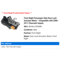 thumbnail image 2 of Front Right Passenger Side Door Lock Actuator Motor - Compatible with 2006 - 2011 Chevy Impala 2007 2008 2009 2010, 2 of 3