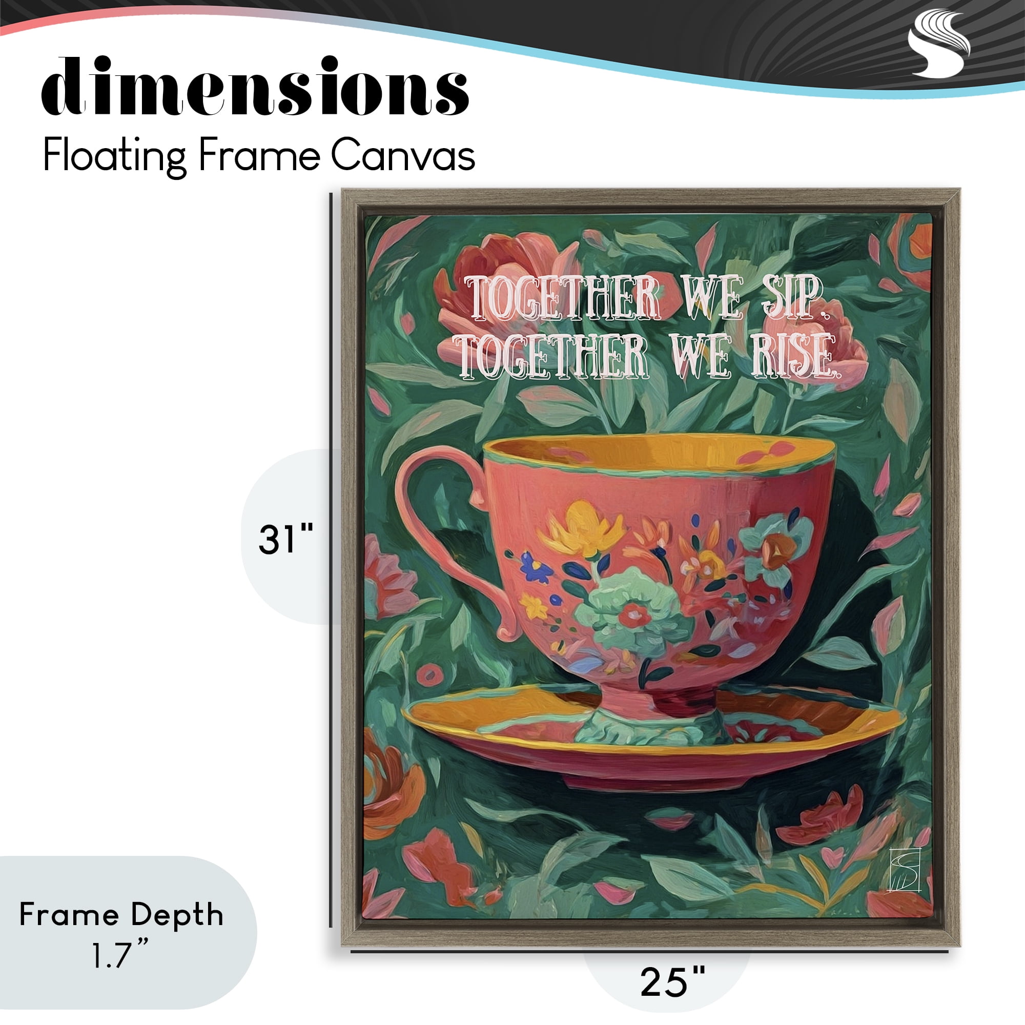 Stupell Industries Together We Sip & Rise Brown Framed Floater Canvas Wall Art, design by Sara Culpepper