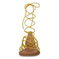 thumbnail image 3 of FSJ Women Open Toe Lace up Gladiator Sandals Woven Strappy Ankle Wrap Flats Summer Beach Outdoor Shoes Size 7.5 Yellow, 3 of 5