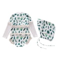 thumbnail image 3 of lnmuld Girls Long Sleeve Sun Swimsuit Floral Print Ruffled Detail Beach Pool Color:Green,Size:6-8 Years, 3 of 4