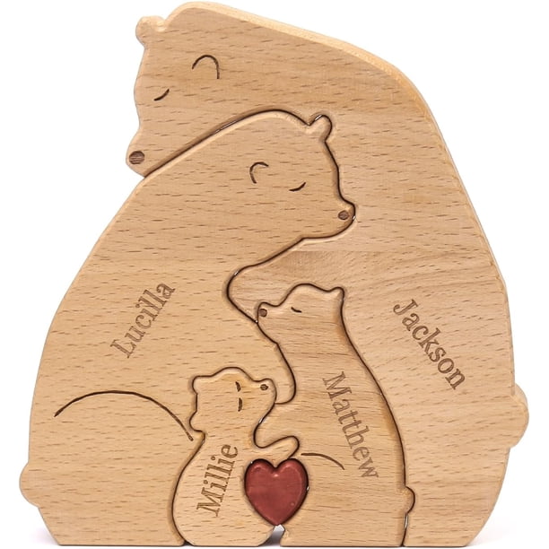 Adorno de Oso de Madera Personalizado XINYU con 2 a 8 Nombres de Familia