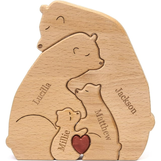 Adorno de Oso de Madera Personalizado XINYU con 2 a 8 Nombres de Familia