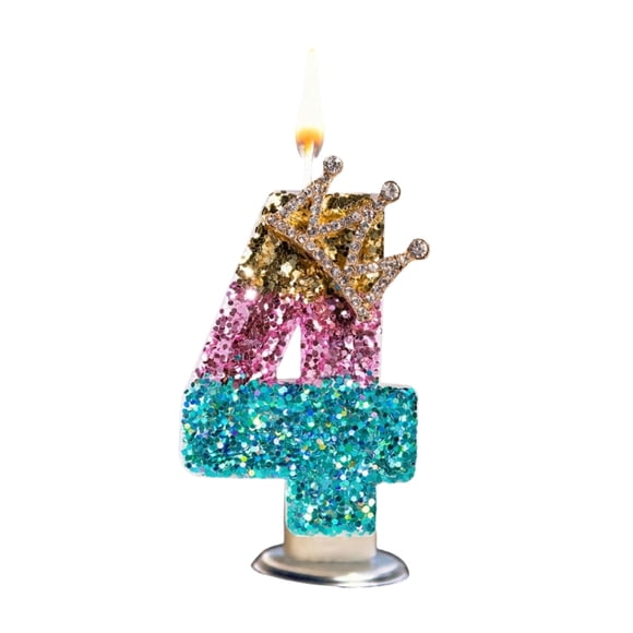 Goleeg Birthday Number Candle, Number 4 Crown Sequin Glitter Number Candle Cake Topper, Birthday Candles with Sequins for Anniversary Celebrations Supplies