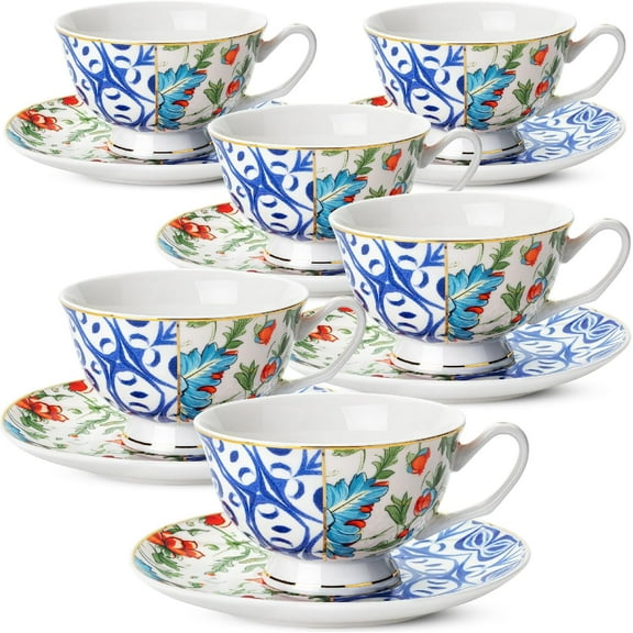 Tea Cups and Saucers, Set Floral Design,  Tea Cup Sets, Dishwasher Safe