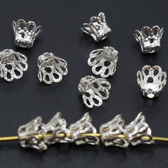 U8MO 500pcs Silver Filigree Flower Bell Bead Caps 6X5mm Jewelry Findings
