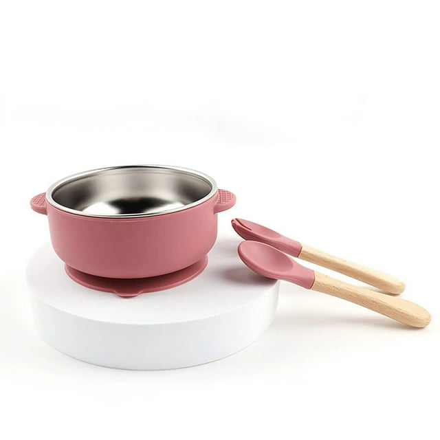 Bol en Acier Inoxydable Bol de Vaisselle pour Enfants, Bol Alimentaire Doublé en Silicone de Qualité Alimentaire en Acier Inoxydable, Ensemble de Trois Pièces