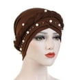thumbnail image 2 of Womens Mens Hats Solid Color Soft Muslim Head Wrap Hat Comfortable Baotou Hat Sun Hats for Women Brown One Size Fashion Women Men, 2 of 4