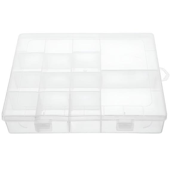 XIBUFE Clear Plastic Organizer Box with Adjustable Dividers - 14 Compartment Bead Storage Container for Jewelry Making and Crafts - Small Parts Organizer with Hinged Lid for Tools and Hardware