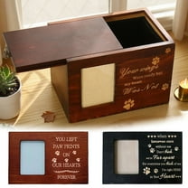 LGDBO Pet Memorial Urns for Dog or Cat Ashes, Wooden Funeral Cremation Urns with Photo Frame, Memorial Keepsake Memory Box with Black Flannel as Lining, Pet Memorial Remembrance Gift (Brown)
