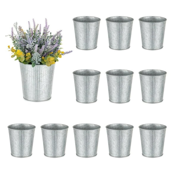 NUPTIO Small Metal Galvanized Flower Bucket Vases for Flower Bar Supplies  5"   12 Pcs