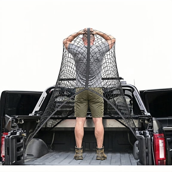 YMWVH Elastic Cargo Net, 4'x4' Stretches to 7'x7' Single Layer Truck Bed Mesh Organizer, High Elastic Fine Mesh with Metal Carabiners, Ideal for Pickup SUV ATV UTV Light Daily Loads