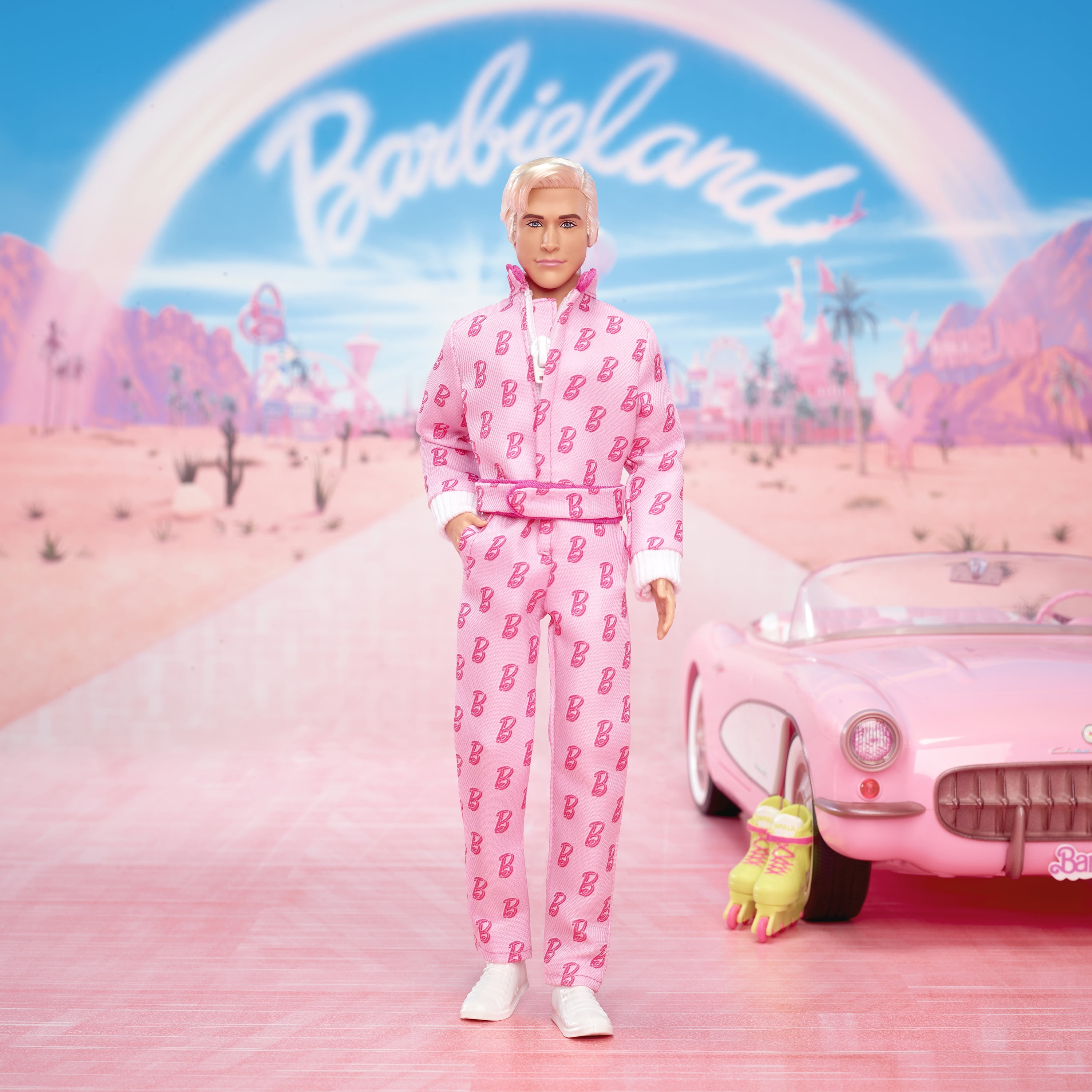 Barbie The Movie Ken Collectible Doll, Ryan Gosling as Ken Wearing Pink Jumpsuit with “B” Detail