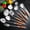 Brushed - 9, variant on Stainless Steel Cooking Utensils with Wooden Handle, 6 PCS Stainless Steel Kitchen Utensils 12.5"-14", Wok Spatula, Ladle, Skimmer, Slotted Spatula Turner, Spaghetti Spoon, Large Spoon