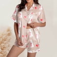 thumbnail image 2 of Yuncity Womens Easter Pajama Set Silk Satin Heart Shaped Rabbit Short Sleeve Button Down Shirt Shorts Pjs Loungewear Sleepwear Beige Xl, 2 of 5