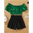 thumbnail image 2 of Franhais Baby Kid Girls Shorts Set, Short Sleeve Off-shoulder Tops with Elastic Waist Shorts Summer Casual Outfit, 2 of 9