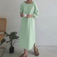 thumbnail image 1 of Puntoco Vestido De Verano De Algodón Y Lino De Color Sólido Para Mujer, Vestido De Manga Corta Con Cuello Redondo, Verde S,Regalos Para Mujer Joven, 1 of 6
