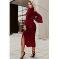 thumbnail image 1 of ABPHQTO Vestido rojo de lentejuelas con cuello en V profundo y mangas acampanadas para mujer, 1 of 5