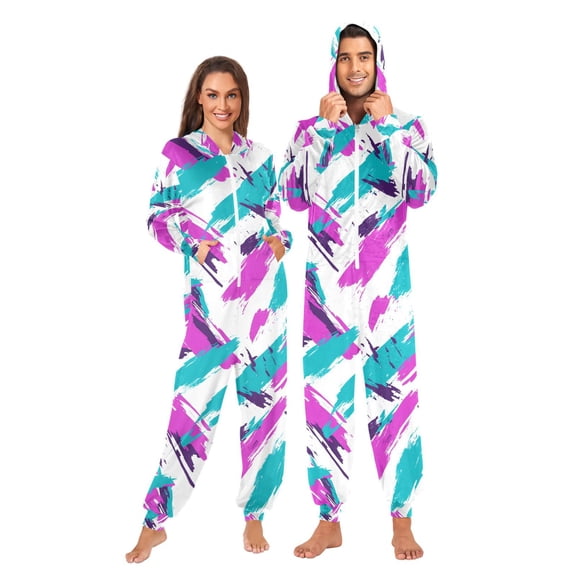 FORMRS Onesies Pajama for Adults Unisex Hoodie Winter Jumpsuit One Piece Sleepwear, Sizes S-2XL, Abstract Drawing