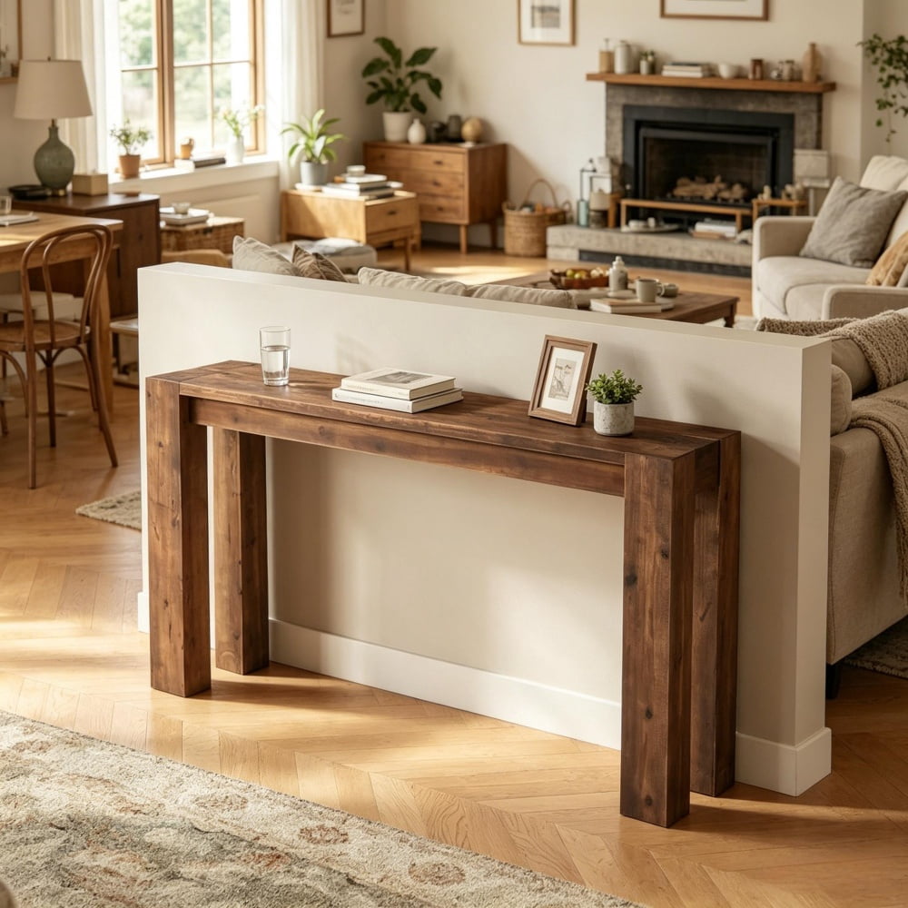 Solid Wood Farmhouse Console Table, Rustic Entryway Sofa Table with Widened Legs, Max 350LBS Weight Capacity for Hallway Behind Couch