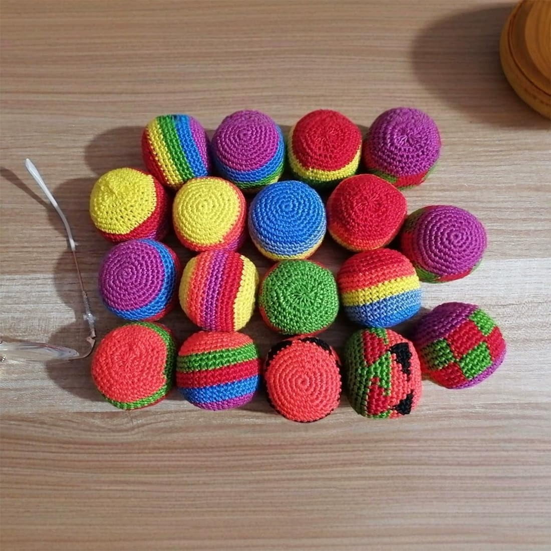 Guvpev 12Pcs Hand-Made Knitted Footbag Sack Set, Random Style, 2026 Upgraded Assorted Hacky Bags, Crochet Kick Balls Fidget Toys for Outdoor Party Game, Party Favors & Hand Exercise