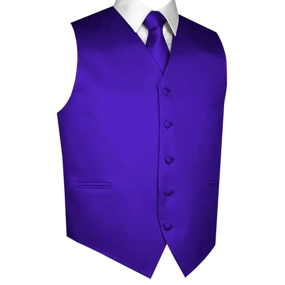 BEST TUXEDO Men's Formal, Prom, Wedding, Homecoming, Tuxedo Vest, Tie & Hankie Set in Purple Solid Satin - XS