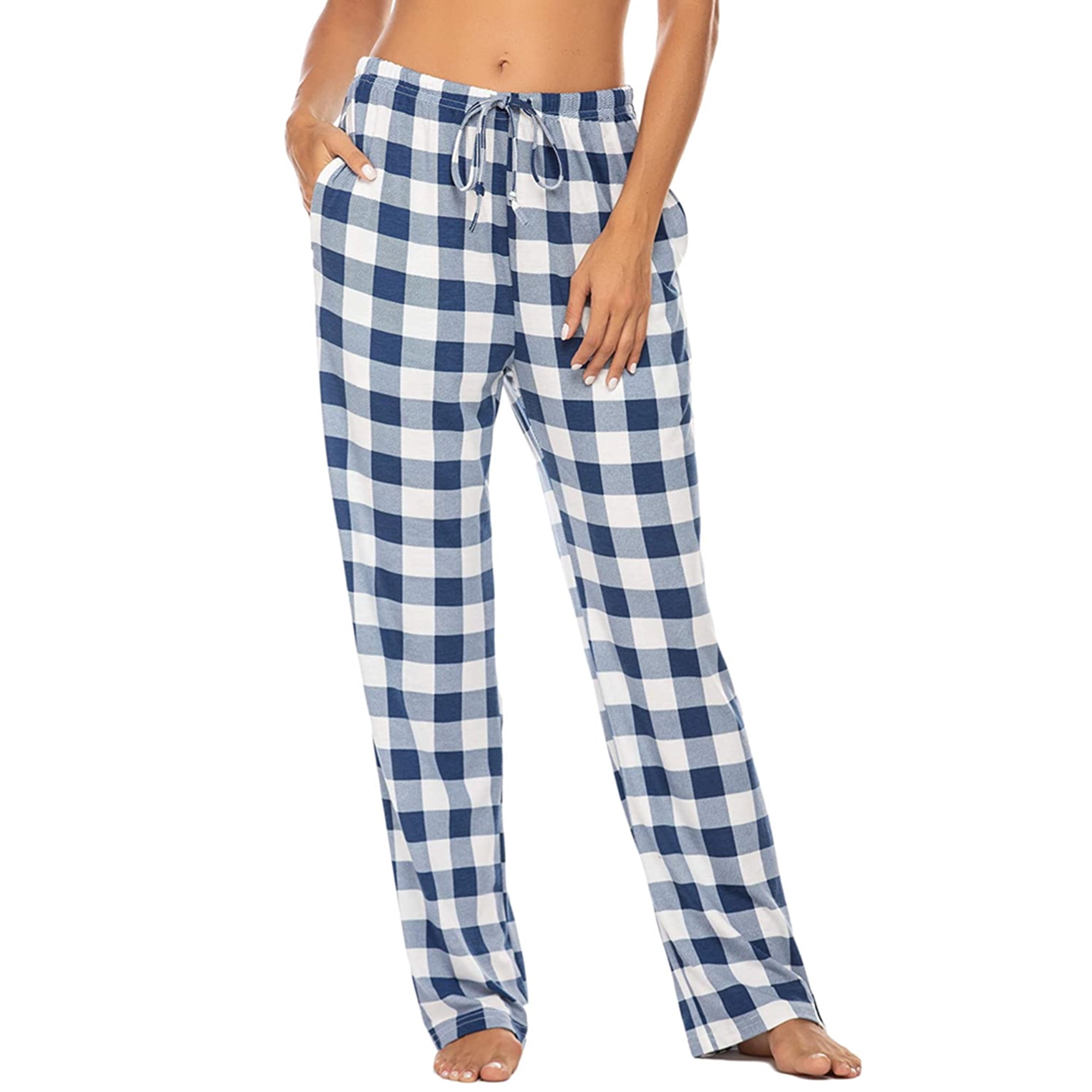 Luxur Women Loungewear High Waist Palazzo Pants Drawstring Lounge Pajamas Bottoms Wide Leg Blue M Blue