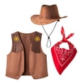 thumbnail image 3 of mgoYE Cowboy Cowgirl Outfits for Boys, Toddler Kids Dress Up Role Play Parties Cowboy Kids' Vest & Bandana Set Hat(Brown,7-8 Years), 3 of 7