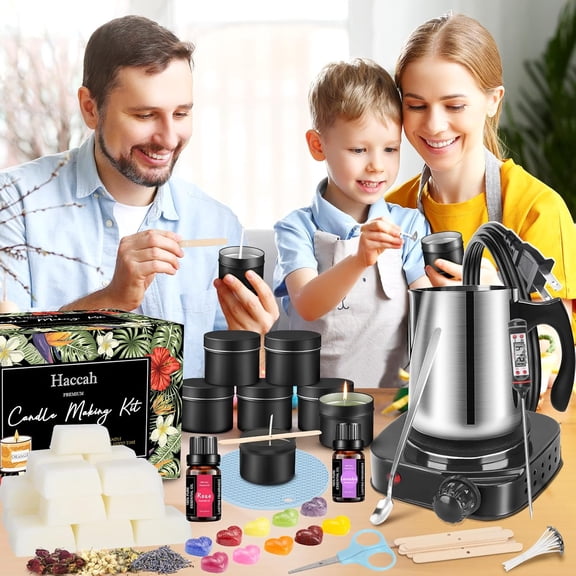 Complete Candle Making Kit With Wax Melter, Candle Making Supplies, Arts&Crafts Kits Gift For Adults,Beginners,Including Bees Wax,500w Electric Stove,Wicks,Rich Scents,Wick Clips,Pouring Pot Etc.