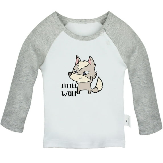 iDzn Little Wolf Funny T shirt For Baby, Newborn Babies T-shirts, Infant Tops, 0-24M Kids Graphic Tees Clothing (Long Gray Raglan T-shirt, 12-18 Months)
