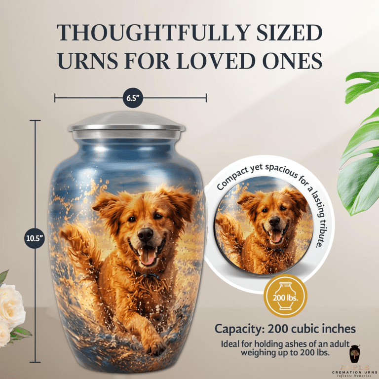 Golden Retriever Dog Urn for Ashes Large Pet Memorial Keepsake Aluminum Funeral Urn 10 inch