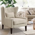 thumbnail image 3 of BSHTI Beige Linen Upholstered Accent Arm Chair, Solid Rubberwood Frame, Modern Comfy Side Chair for Living Room Bedroom, 3 of 6