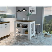 TUHOME Furniture White Modern Engineered Wood Walnut Top Cala kitchen Island