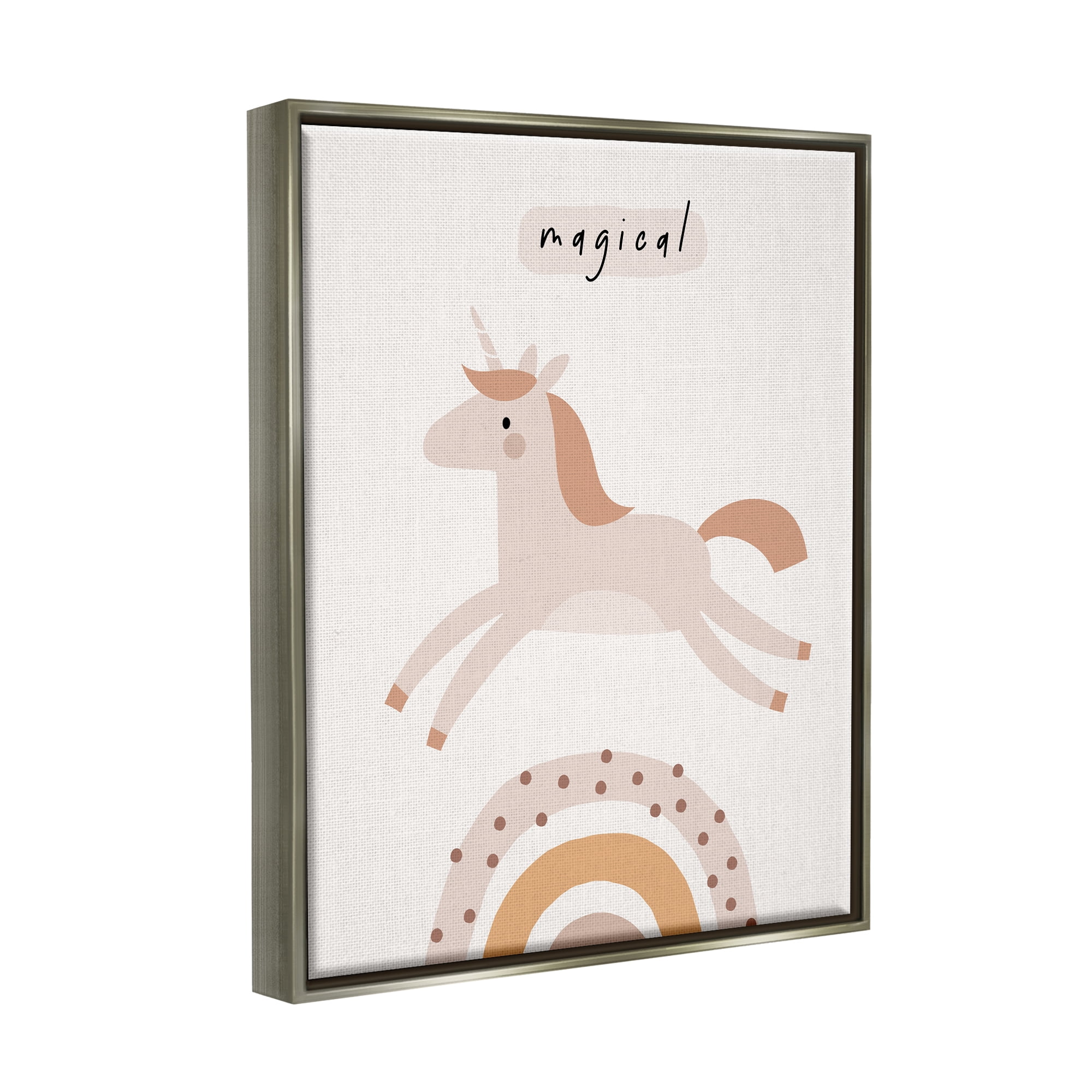 Stupell Industries Magical Unicorn & Rainbow Fairy Tales & Fantasy Painting Gray Floater Framed Art Print Wall Art, 17 x 21