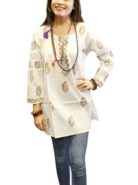 Mogul Women's Printed Cotton Tunic Long Sleeves Ethnic Wear L