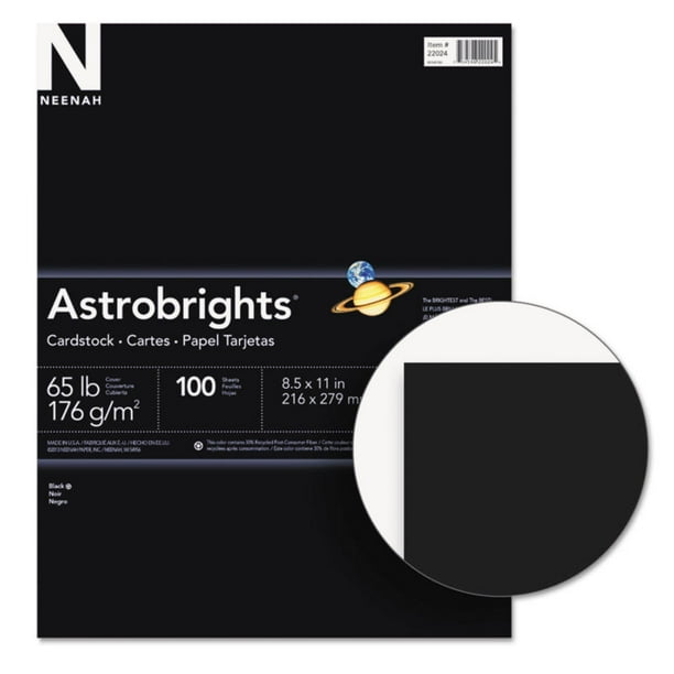 Astrobrights Colored Card Stock, 65 lb., 81/2 x 11, Eclipse Black, 100