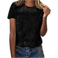 thumbnail image 2 of Babysbule Womens Summer Tops Women's Crew Neck Velvet Tops Short Sleeve T-Shirt Casual Fashion Blouse, 2 of 8