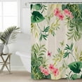 thumbnail image 4 of Shower Curtain Summer Green Leaves Pink Flower on Linen Waterproof Shower Curtain Set with Hooks for Bathroom Showers,Stalls and Bathtubs,54x78InTropical Plants, 4 of 9