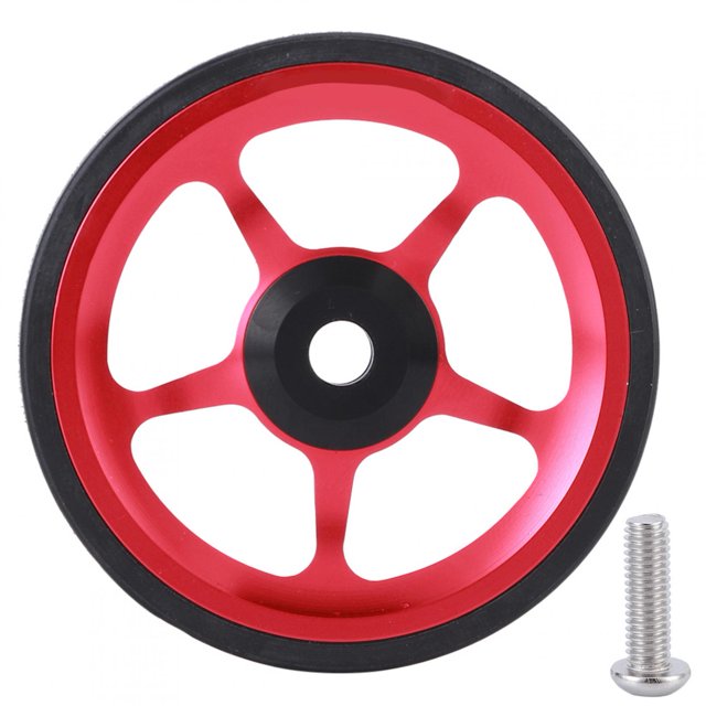 Rueda plegable de aluminio para bicicleta, rueda fácil de montar, rueda de empuje con tornillo de montaje, color negro y rojo