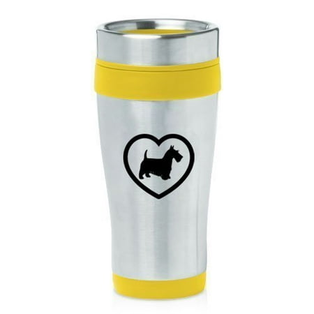 

Yellow 16oz Insulated Stainless Steel Travel Mug Z2425 Scottie Heart MIP