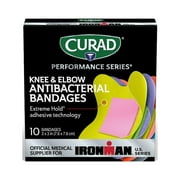 CURAD Performance Series IRONMAN Antibacterial Bandages, Elbow/Knee, 3" X 3", 10Ct